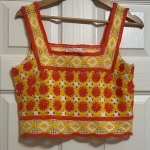 Chelsea & Violet Yellow and Orange Crochet Crop Tank XS